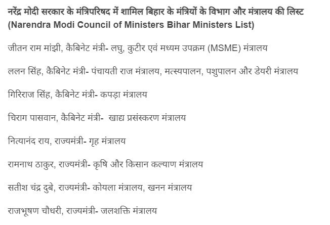 मंत्रिपरिषद में शामिल बिहार के मंत्रियों के विभाग और मंत्रालय की लिस्ट (Bihar Ministers List) 